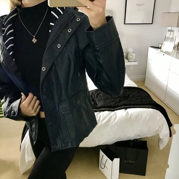 Abercrombie and Fitch wax-style navy raincoat - Picture 3 of 3